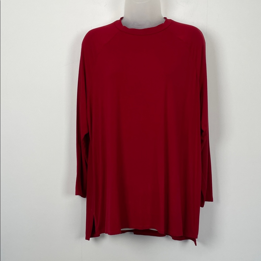Eileen Fisher Women's XL Slinky Jersey Blood Red Long Sleeve Crew Neck TunicTop